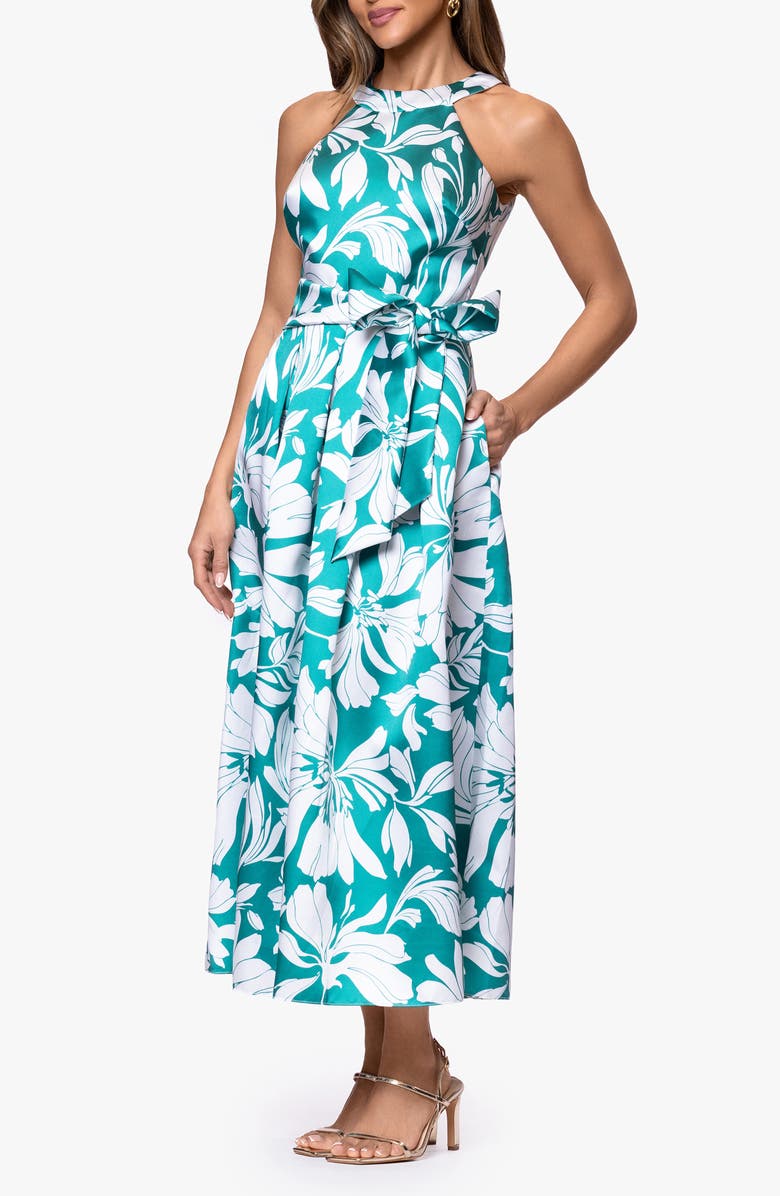 Betsy & Adam Mikado Midi Dress, Alternate, color, Aqua/ White