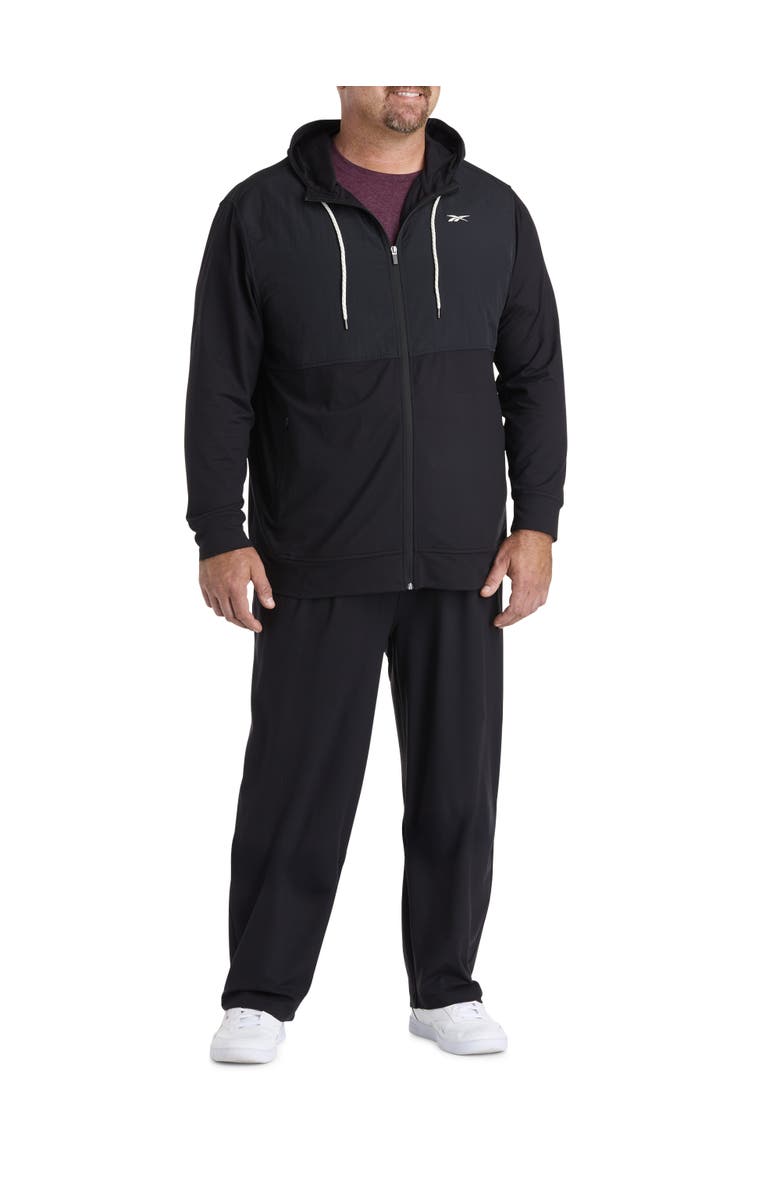 Reebok Big & Tall 365 Mixed Media Performance Hoodie, Alternate, color, Black Solid