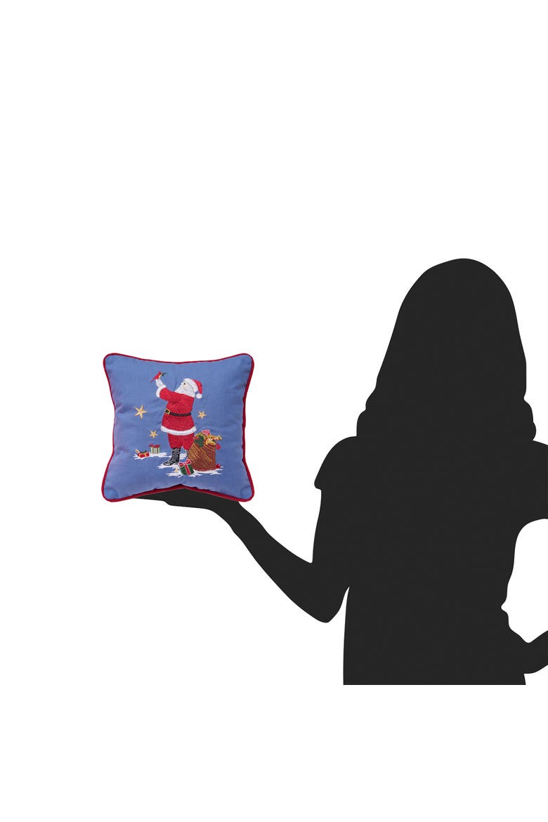 Santa and Cardinal Christmas Throw Pillow, 10" x 10", Alternate, color, Blue