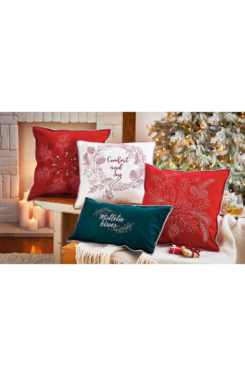 tag Snowflake Pinecone Red Cotton Throw Pillow for Everyday Use, Alternate, color, Red