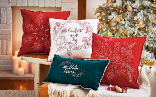 Tag Mistletoe Kisses Decorative Throw Pillow Green Cotton Holiday In Green