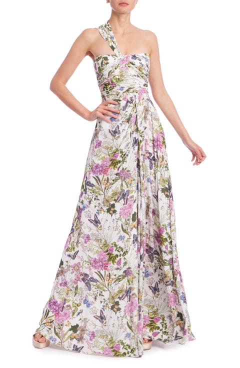 Floral One-Shoulder Evening Gown