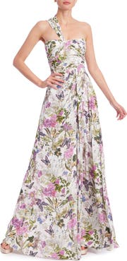 Badgley Mischka Collection Floral One-Shoulder Evening Gown