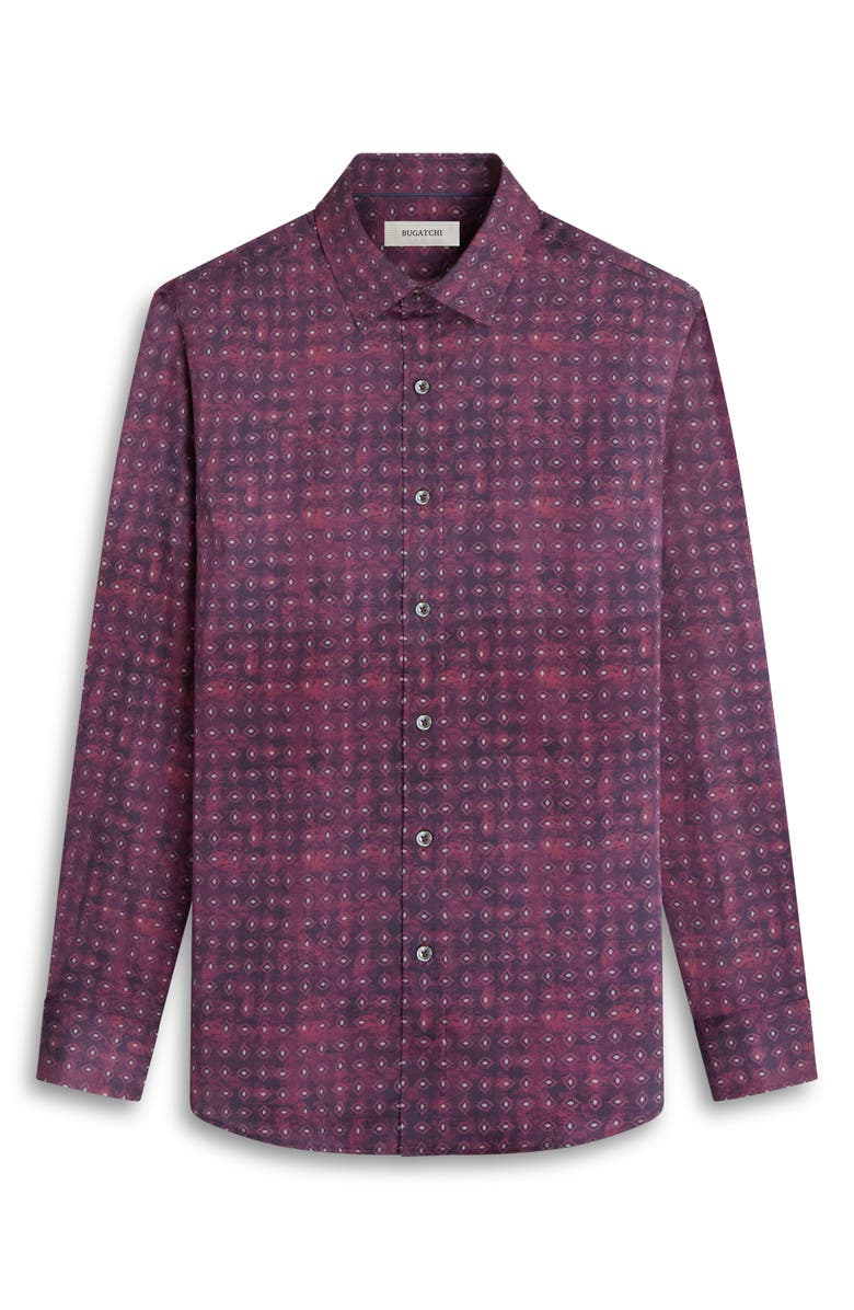 Bugatchi Julian Shaped Fit Geometric Cotton Button-Up Shirt, Alternate, color, Cabernet