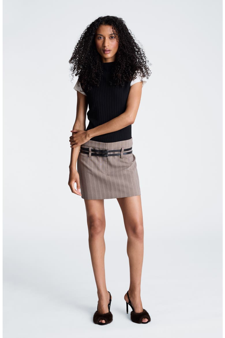 Plaid Double Belt Miniskirt, Alternate, color, PEANUT MULTI