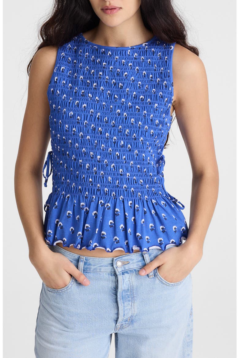 Side Tie Smocked Tank, Main, color, RETRO BLUE