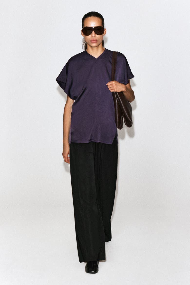 Draped Crepe V-Neck Top, Alternate, color, DARK PURPLE