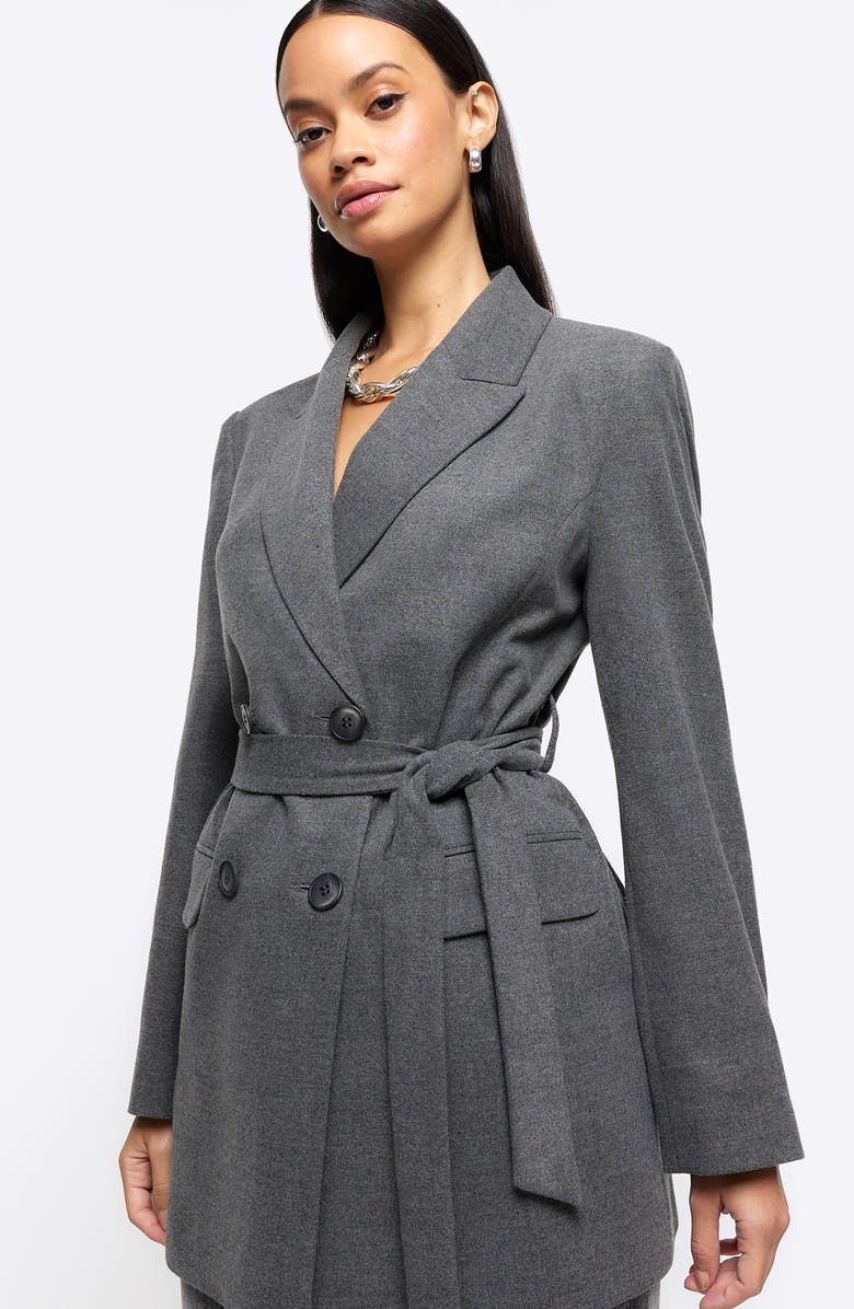 River Island Belted Marled Flannel Blazer, Alternate, color,