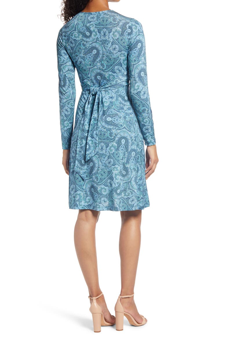 Paisley Print Twist Front Long Sleeve Jersey Dress, Alternate, color, COUNTRY BLUE