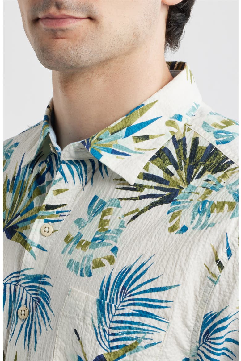 Nova Wave Frond Mosaic Short Sleeve Seersucker Button-Up Shirt, Alternate, color, WHITE