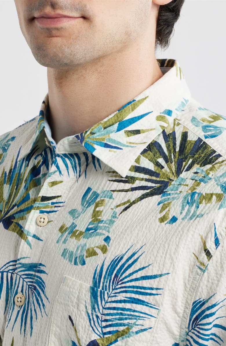 Tommy Bahama Nova Wave Frond Mosaic Short Sleeve Seersucker Button-Up Shirt, Alternate, color, White