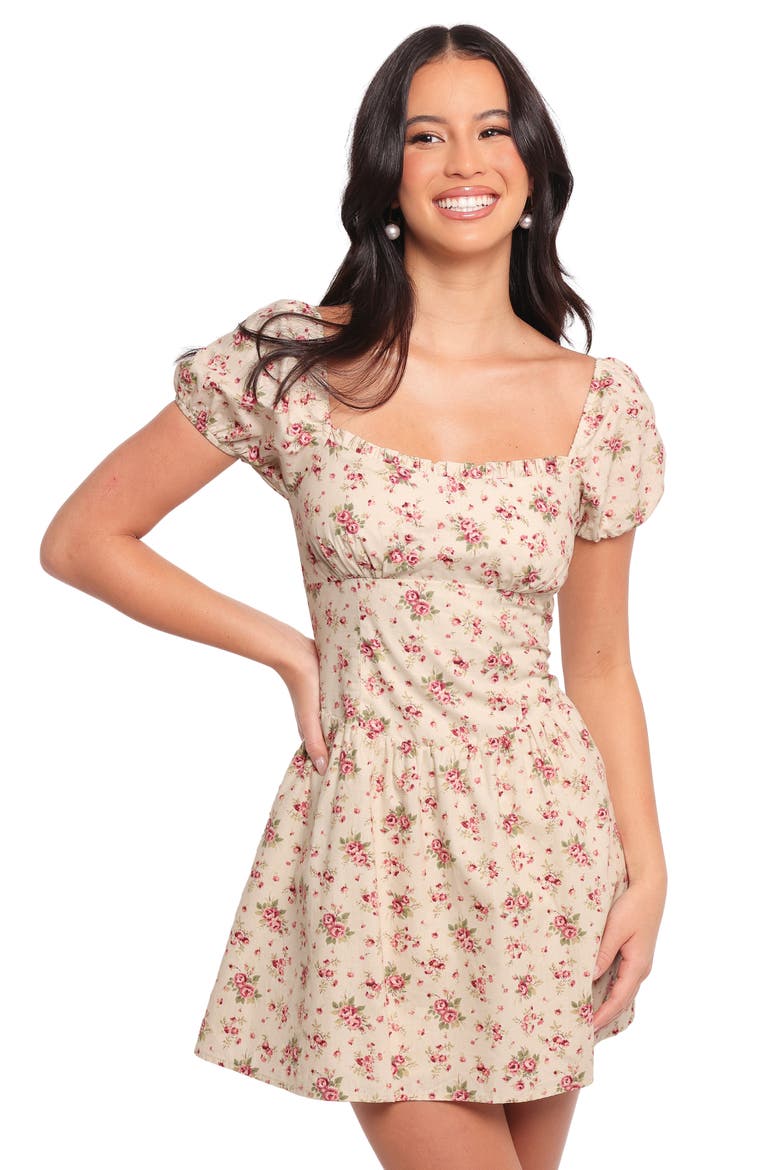 Isobelle Floral Puff Sleeve Cotton Mini Sundress, Alternate, color, RED FLORAL