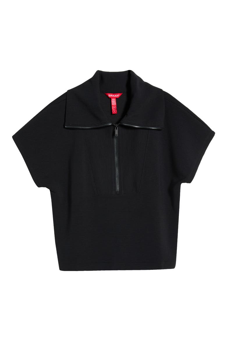 Rib Short Sleeve Half Zip Pullover, Alternate, color, VERY BLACK