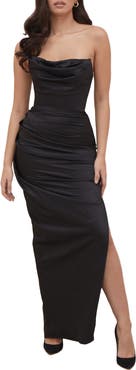 HOUSE OF CB Adrienne Satin Strapless Gown