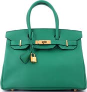 Pre-Owned Hermes Birkin Handbag Green Epsom with Gold Hardware 30