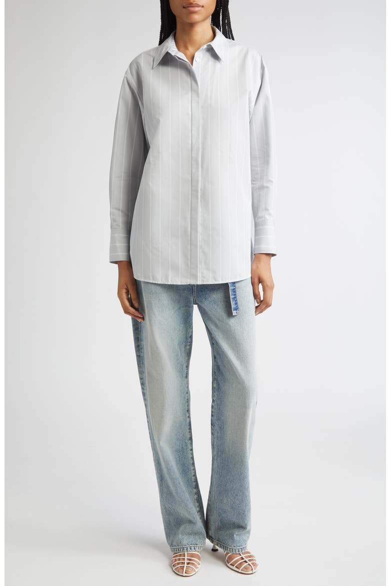 Addy Stripe Cotton & Silk Button-Up Shirt, Alternate, color, GREY MULTI
