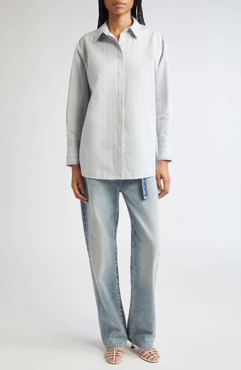 Proenza Schouler Addy Stripe Cotton & Silk Button-Up Shirt, Alternate, color, Grey Multi