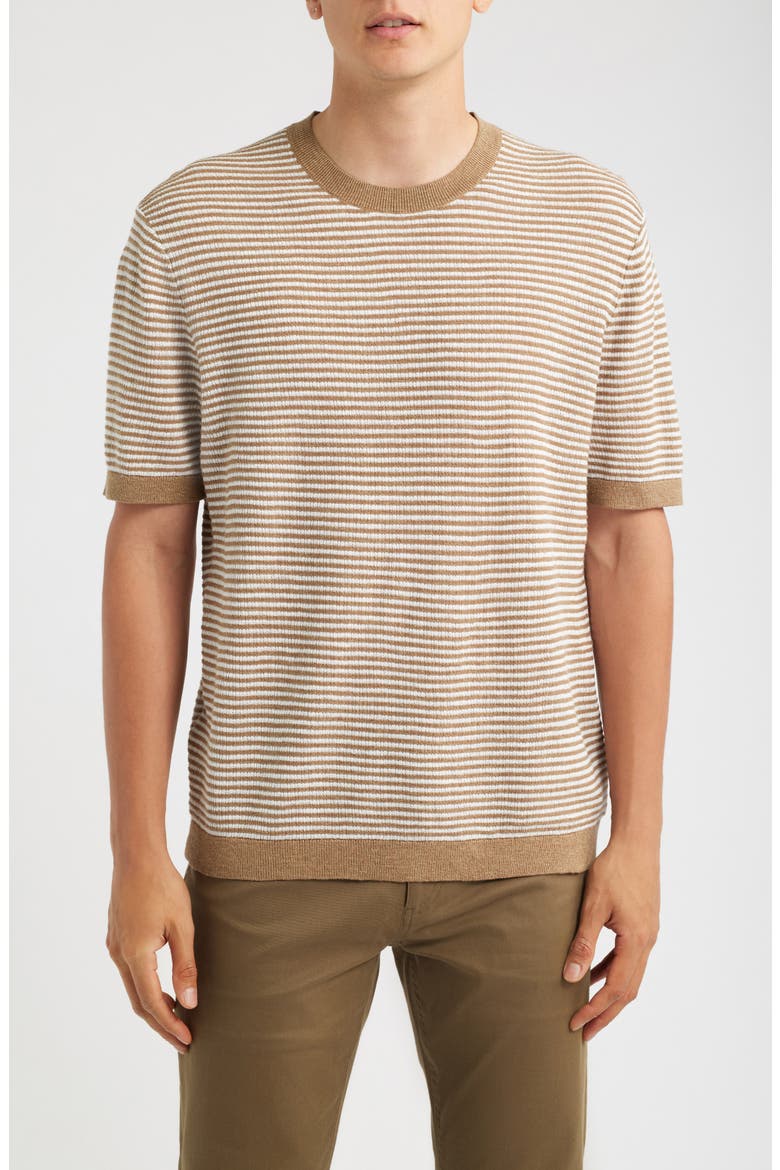Kolben Stripe Linen & Cotton Blend T-Shirt, Main, color, FRESH KHAKI/ WINTER IVORY