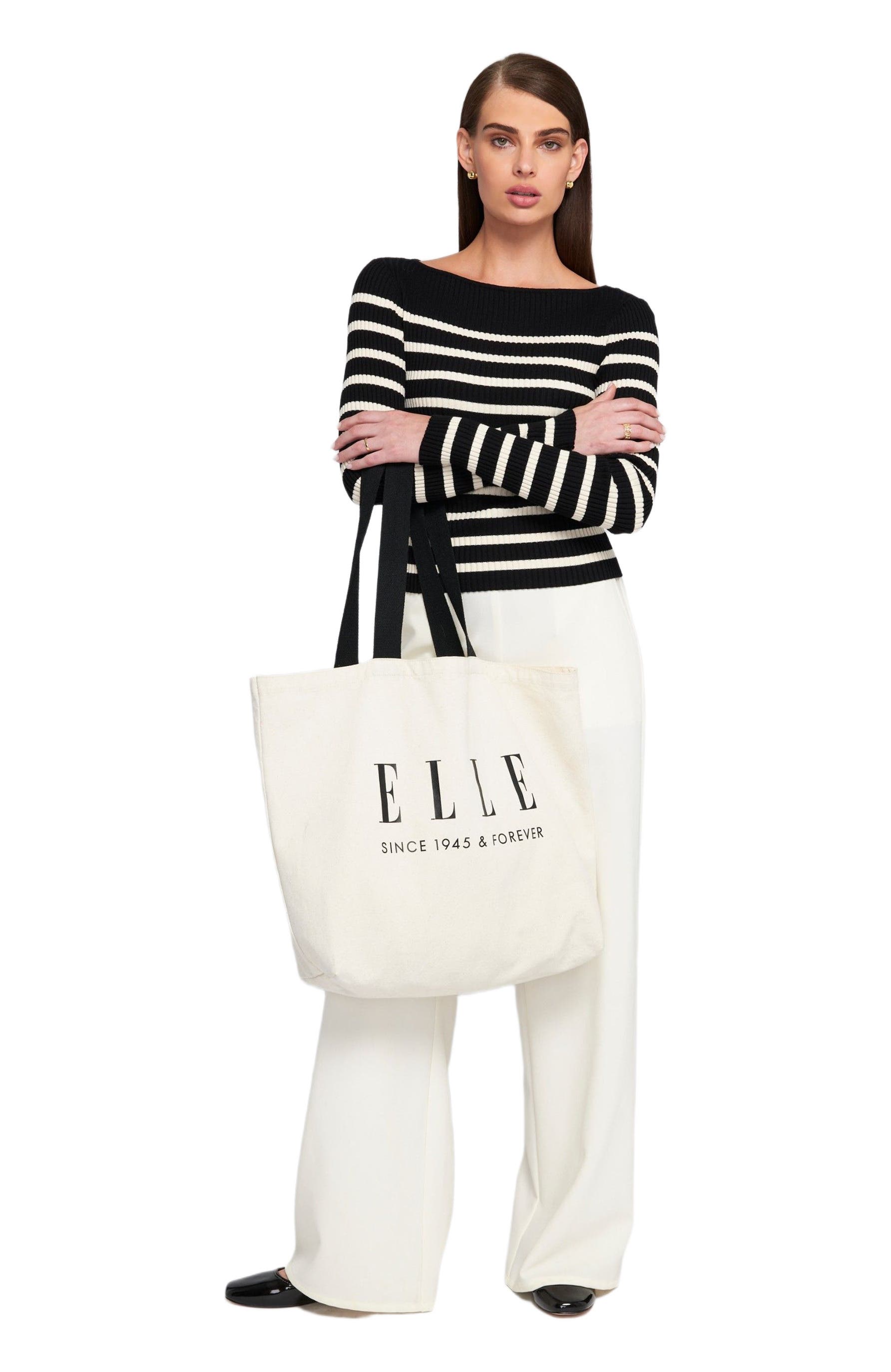 ELLE Collection Elle Printed Oversized Tote Bag, Main, color, Oat