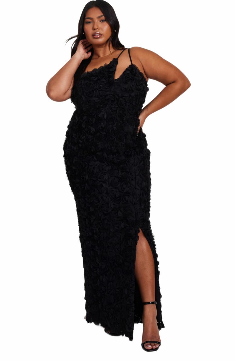 QUIZ Plus Size Cut Out 3D Floral Maxi Dress, Main, color, 