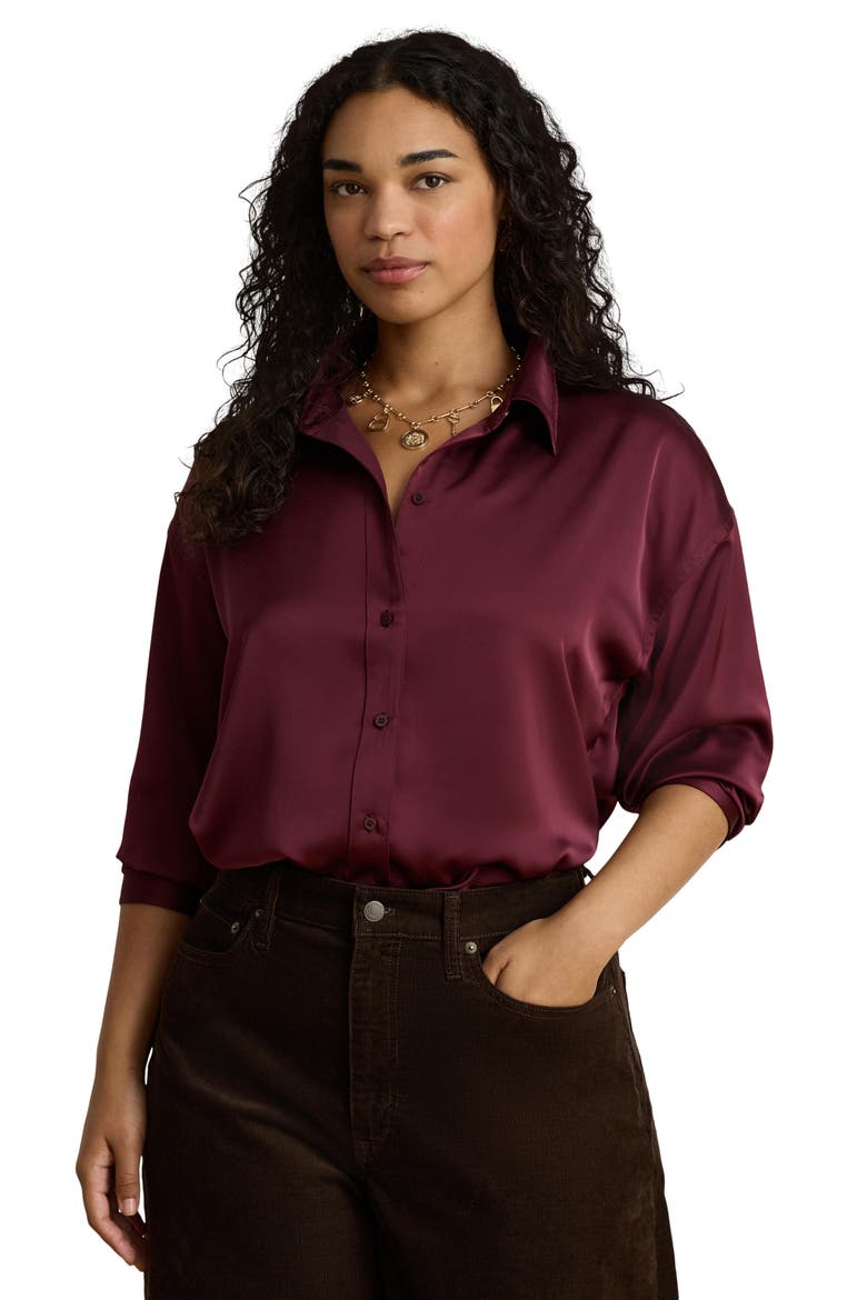 Long Sleeve Charmeuse Shirt, Alternate, color, RED
