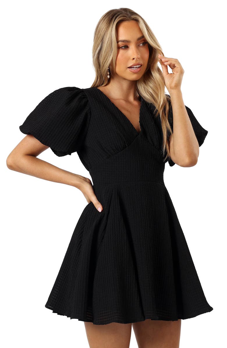 Petal & Pup Max Puff Sleeve Minidress, Alternate, color, Black