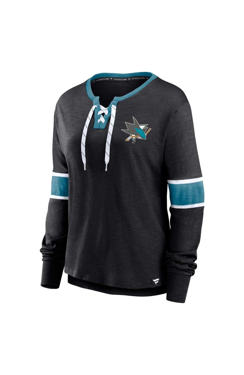 FANATICS Women's Fanatics Branded Black San Jose Sharks Effervescent Exclusive Lace-Up Long Sleeve T-Shirt, Alternate, color, 