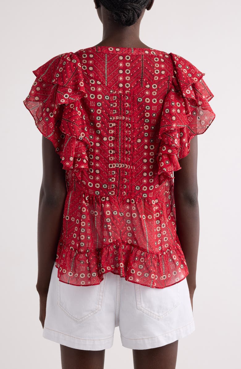 Isabel Marant Étoile Madrana Print Flutter Sleeve Top, Alternate, color, Red