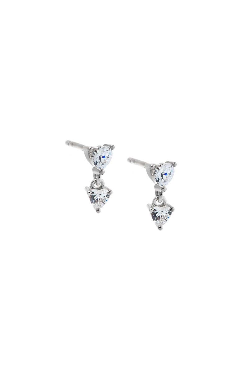 BY ADINA EDEN CZ Double Heart Stud Earring, Main, color, Silver
