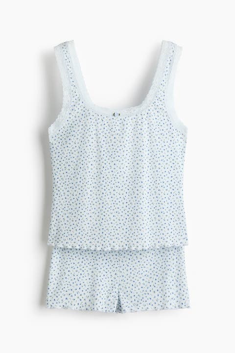 Lace-trimmed Ribbed Pyjamas