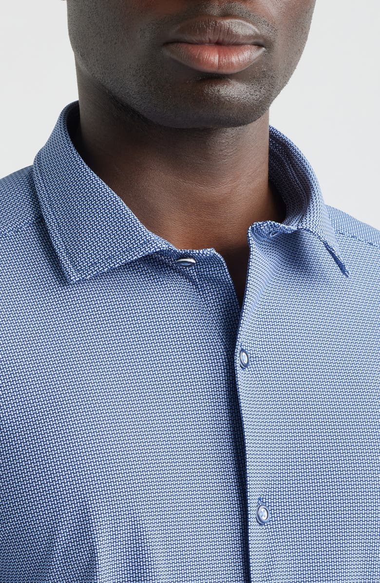 Johnston & Murphy XC+<sup>™</sup> Motion Micropattern Knit Button-Up Shirt, Alternate, color, Navy Basketweave