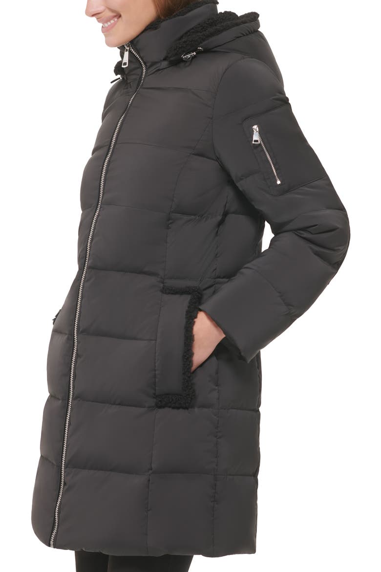 Faux Shearling Lined Down Puffer Jacket, Alternate, color, BLACK