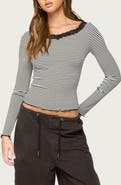 EDIKTED Jaela Lace Trim Striped Top
