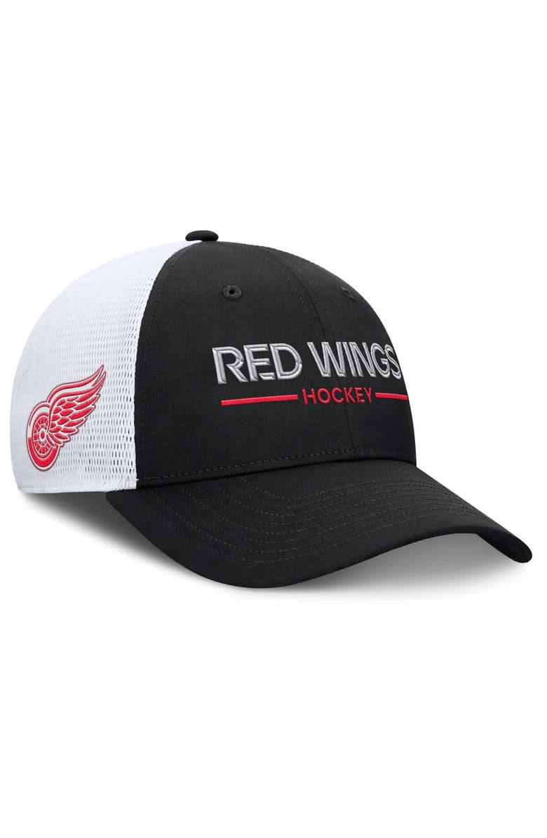 FANATICS Men's Fanatics Black/White Detroit Red Wings Authentic Pro Rink Lockup Adjustable Trucker Hat, Alternate, color, 