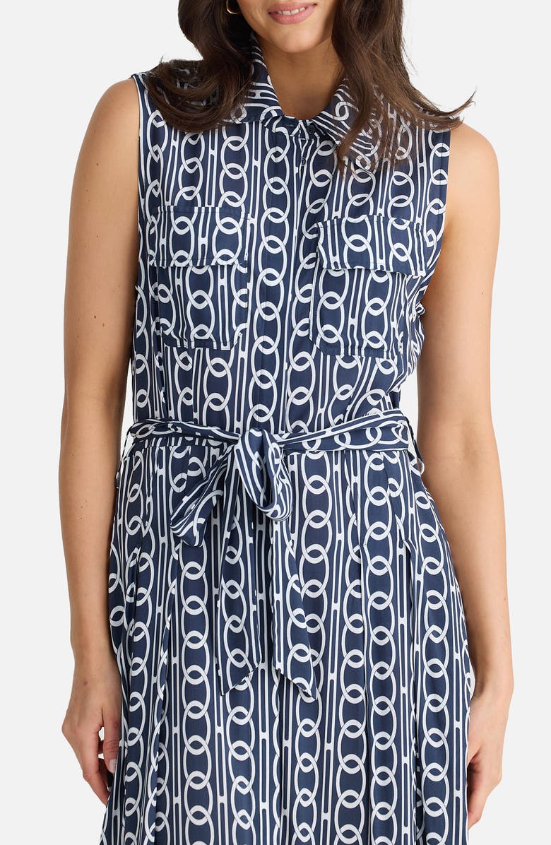 Brave+True Rossellini Print Sleeveless Tie Waist Shirtdress, Alternate, color, Navy Links