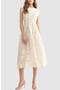 Floral Cap Sleeve Cinched Waist Fit & Flare Midi Dress