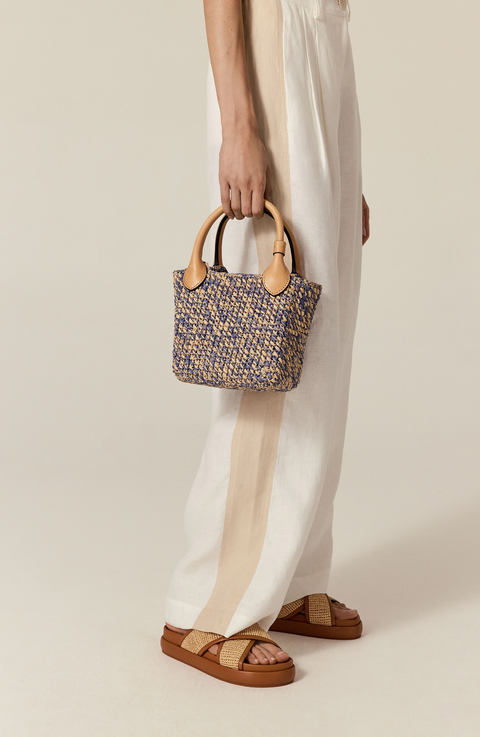 Mini Ampara Woven Tote Bag, Alternate, color, LAPIS MELANGE/ BEIGE