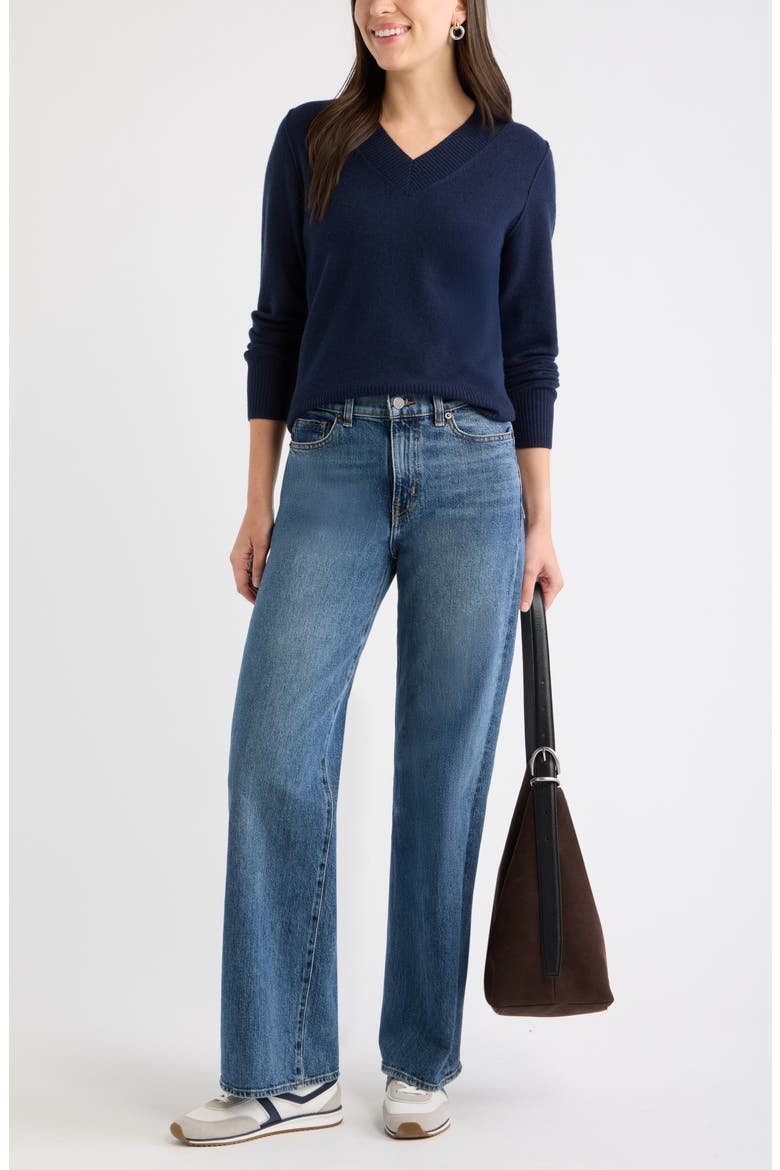 Wool & Cashmere V-Neck Sweater, Alternate, color, NAVY NIGHT