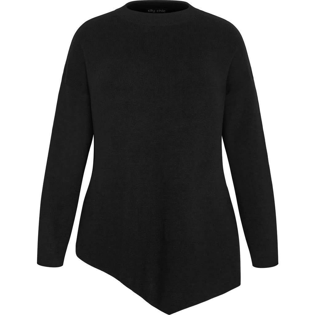 City Chic Madison Mock Neck Asymmetric Sweater In Black