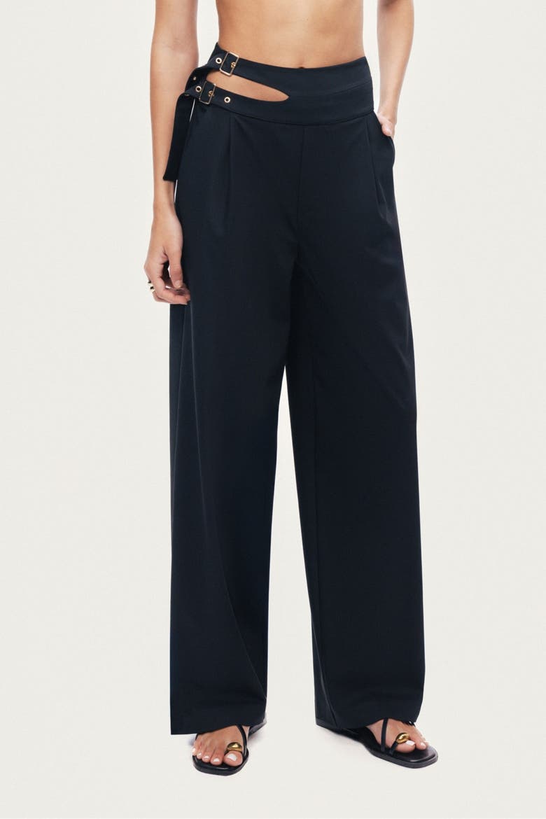 Cut-Out Waist Wide-Leg Pants, Main, color, Black
