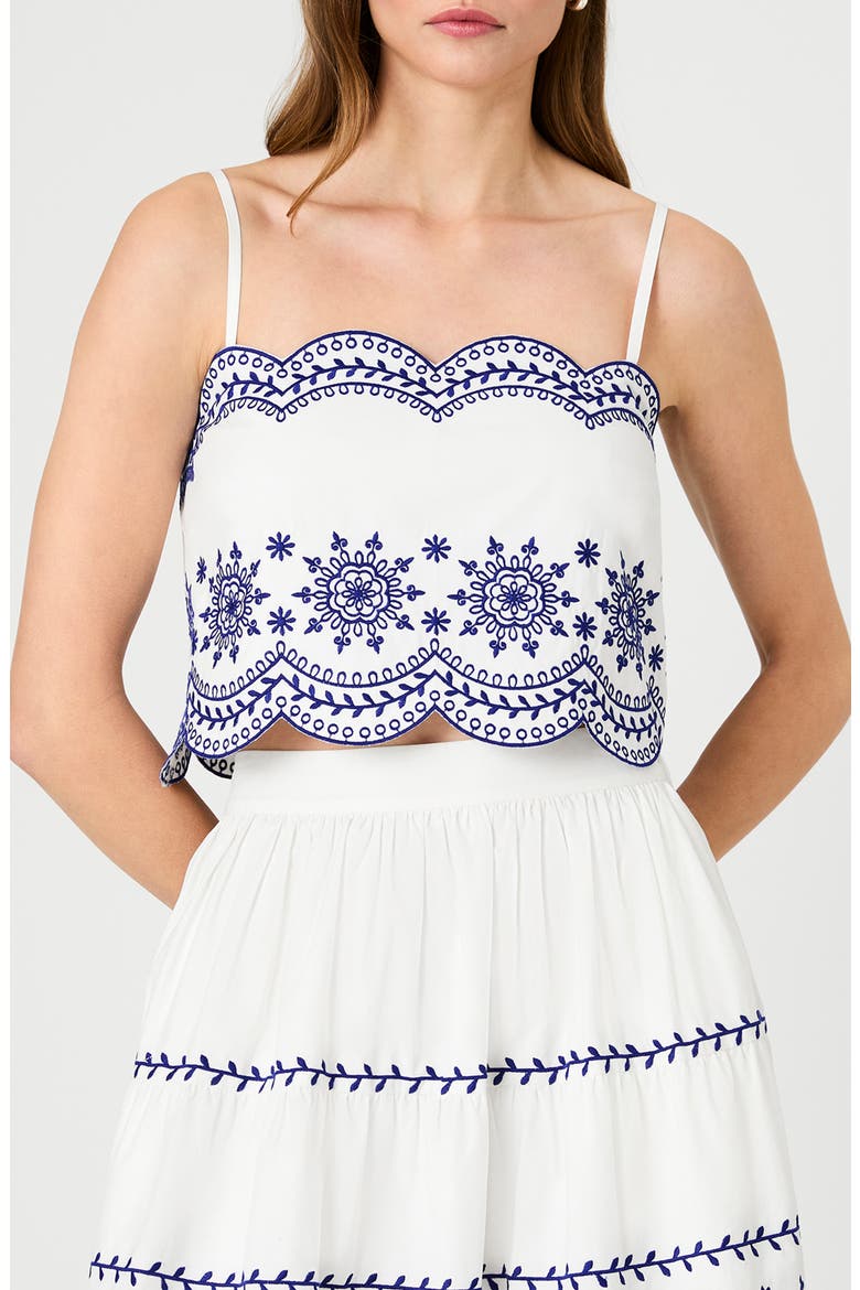 Alissa Embroidered Crop Cotton Top, Main, color, LINEN WHITE/ INDIGO
