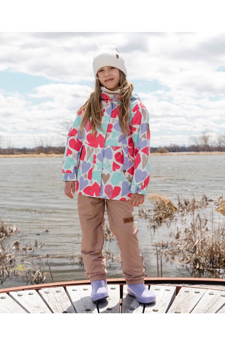 Deux par Deux Two-Piece Mid-Season Heart Outerwear Set, Alternate, color, White Heart Print