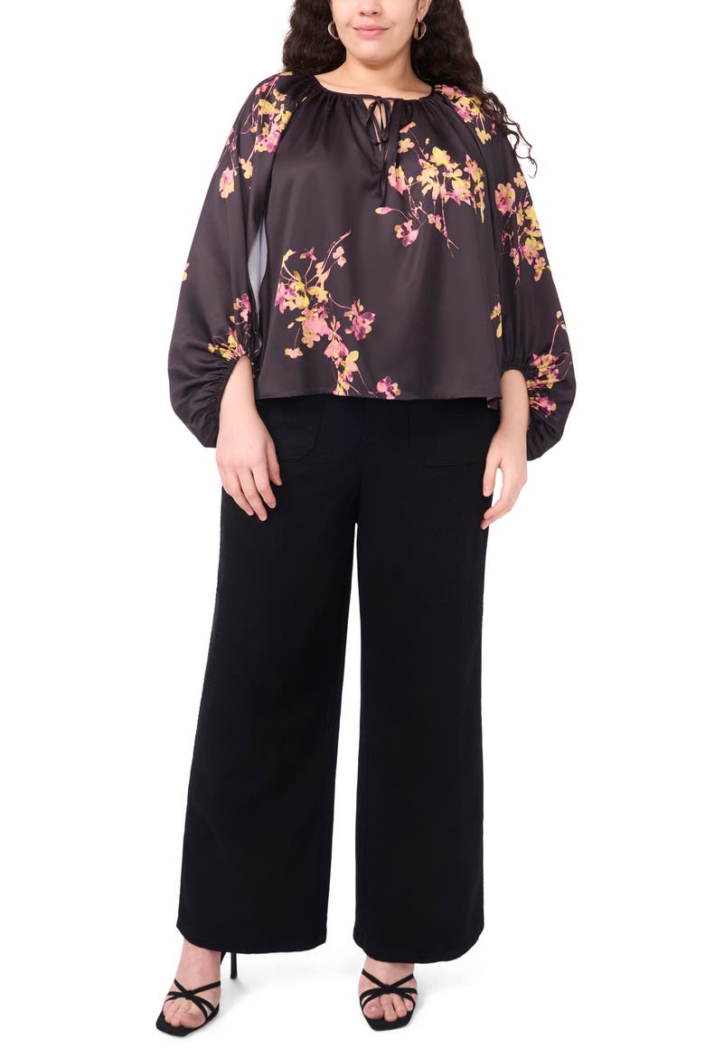 Floral Peasant Blouse, Alternate, color, RICH BLACK