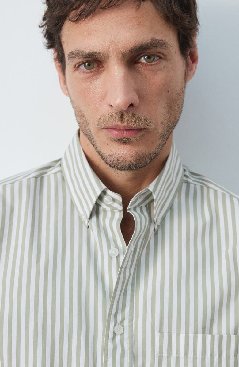 MANGO Regular Fit Stripe Button-Up Shirt, Alternate, color, Pastel Green