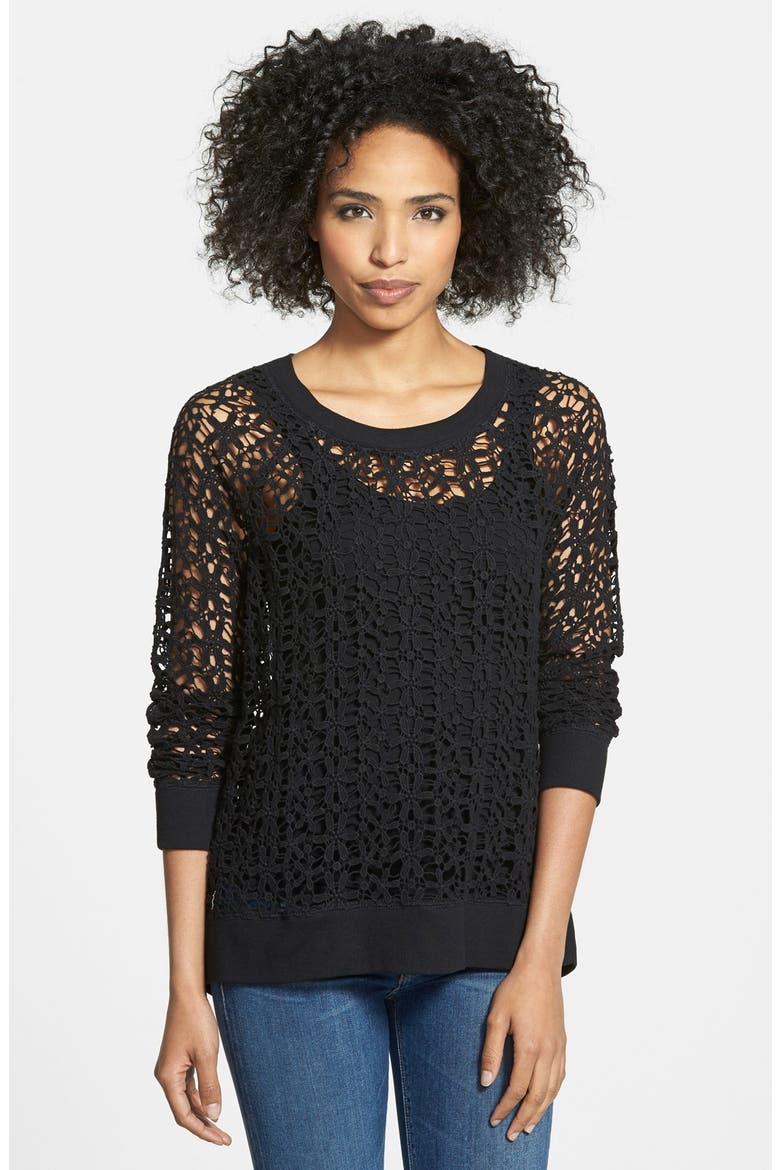 Lace Sweatshirt, Main, color, BLACK
