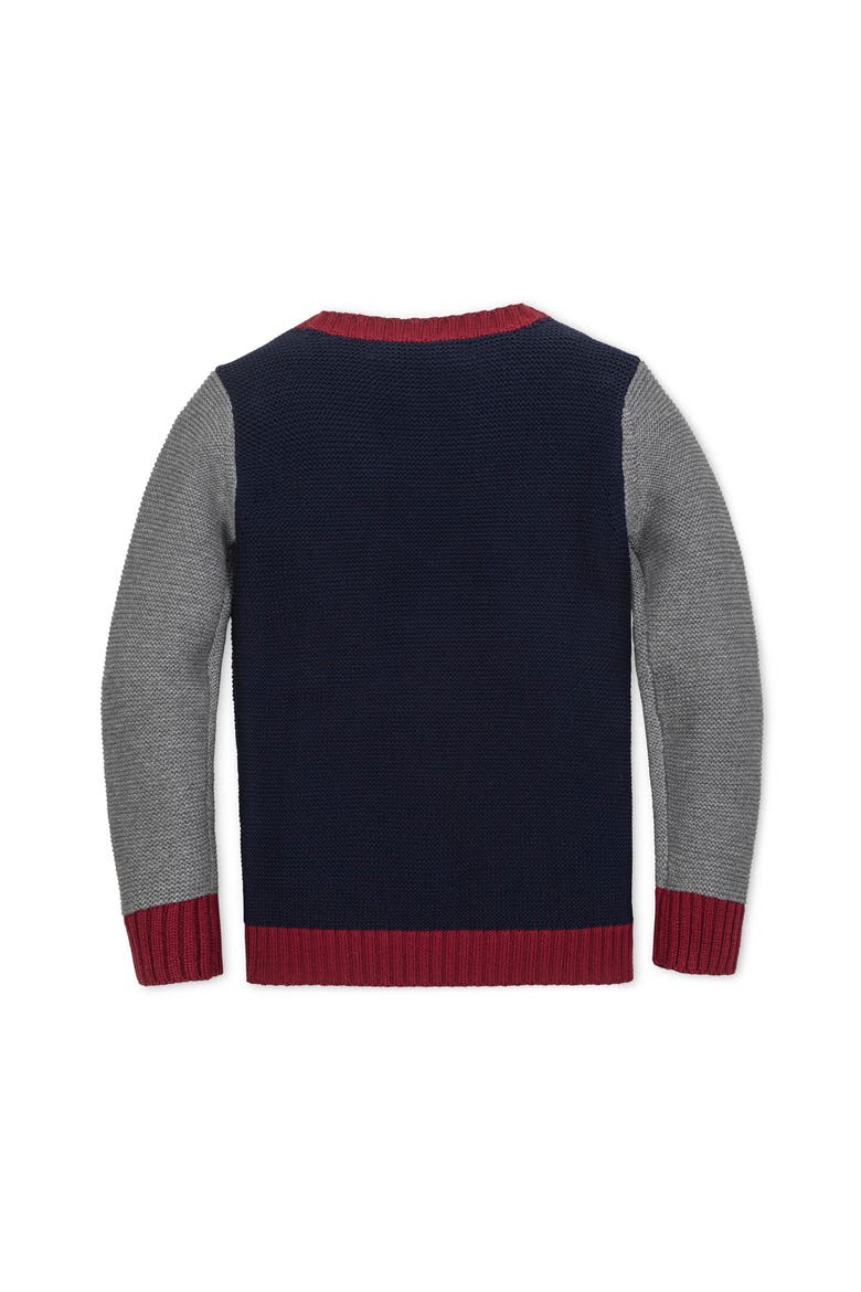 Kids' Organic Long Sleeve Crewneck Pullover Sweater, Alternate, color, Navy and Dark Gray Heather