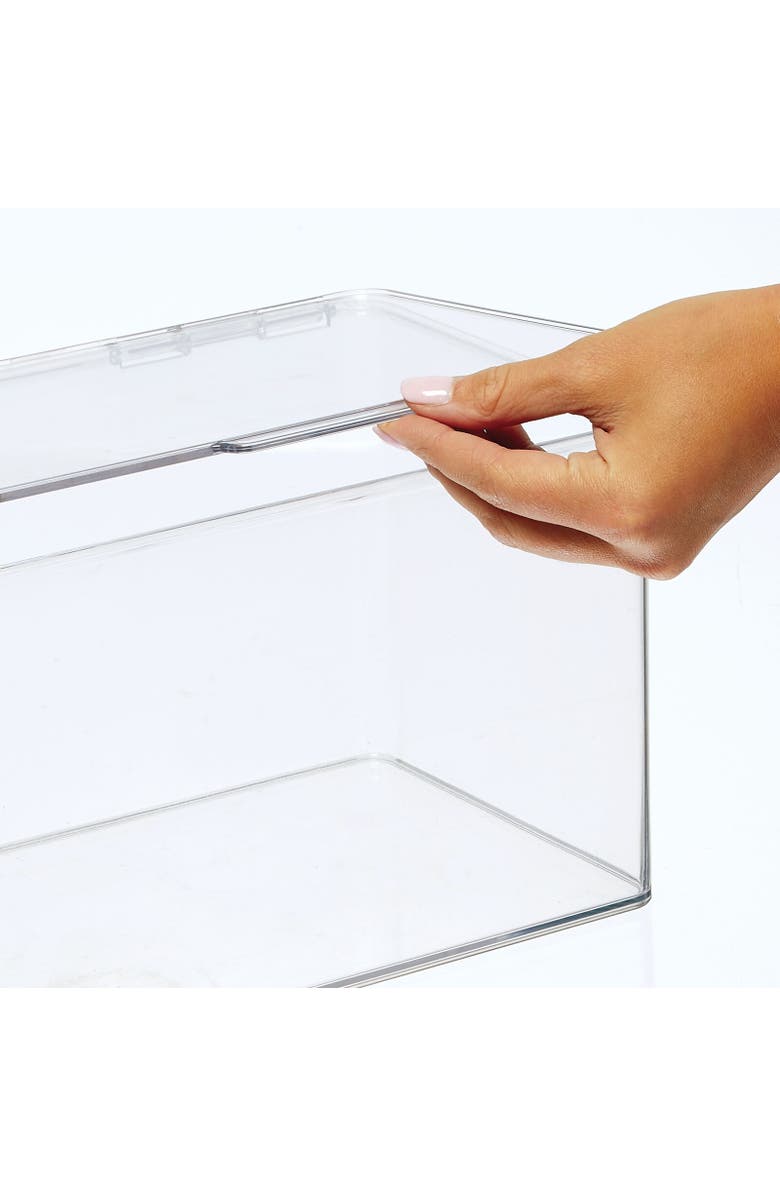 mDesign Plastic Bath Stacking Storage Organizer Box, Hinged Lid, 4 Pack, Alternate, color, Clear