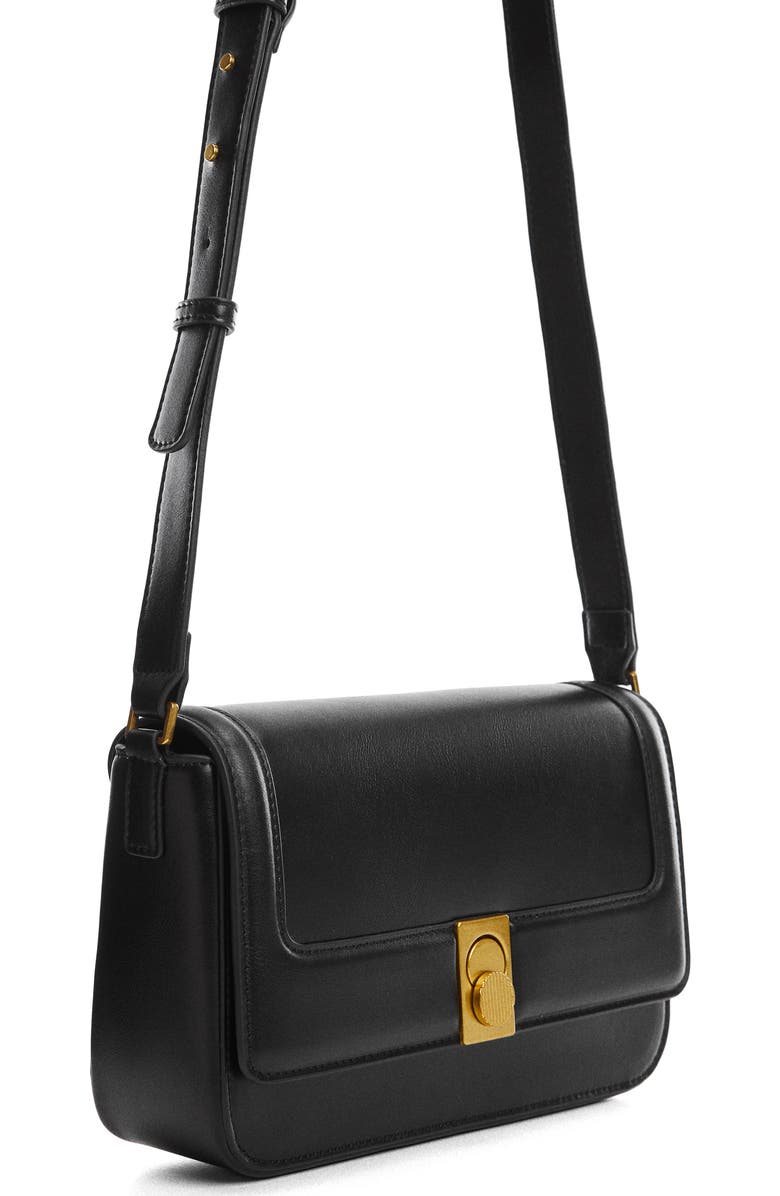 MANGO Faux Leather Crossbody Bag, Alternate, color, Black