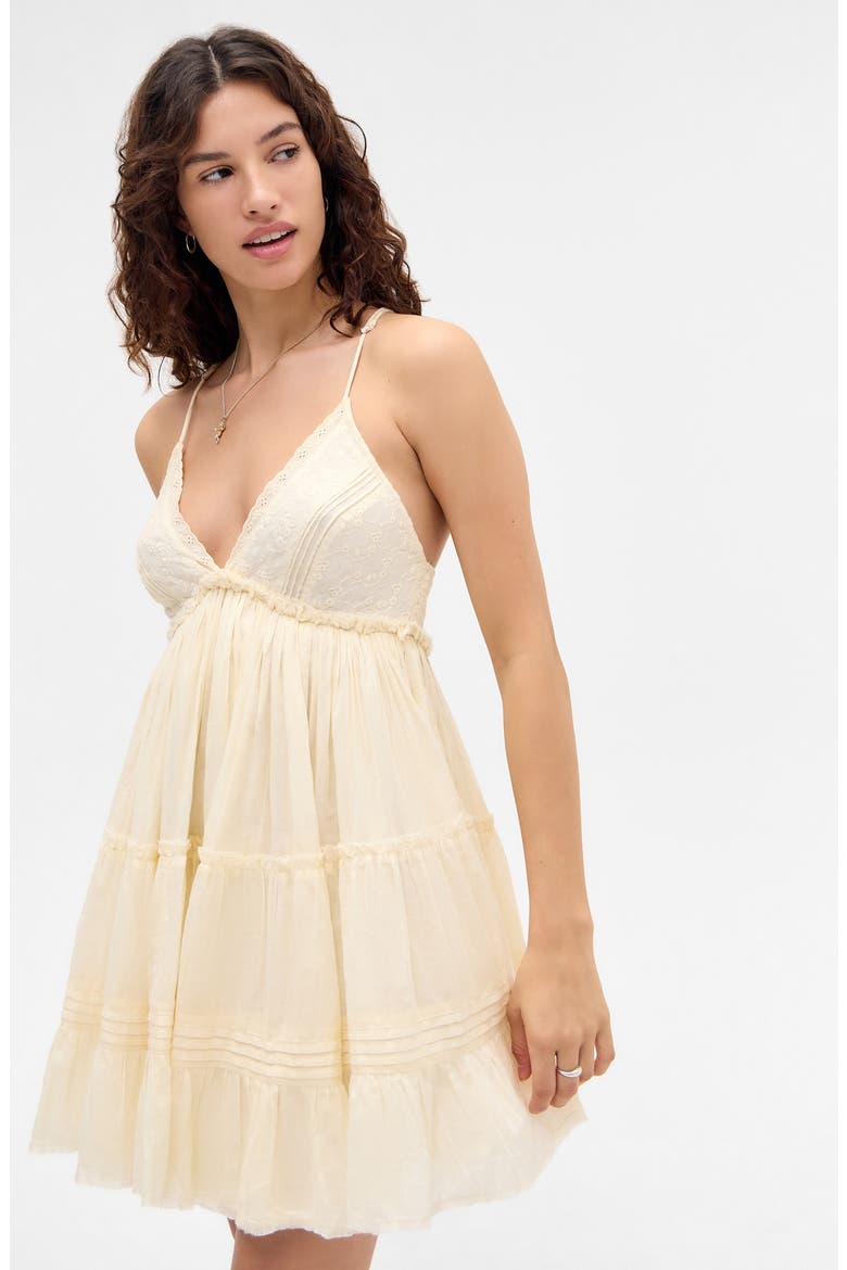 Aria Embroidered Tiered Cotton Babydoll Dress, Alternate, color, YELLOW