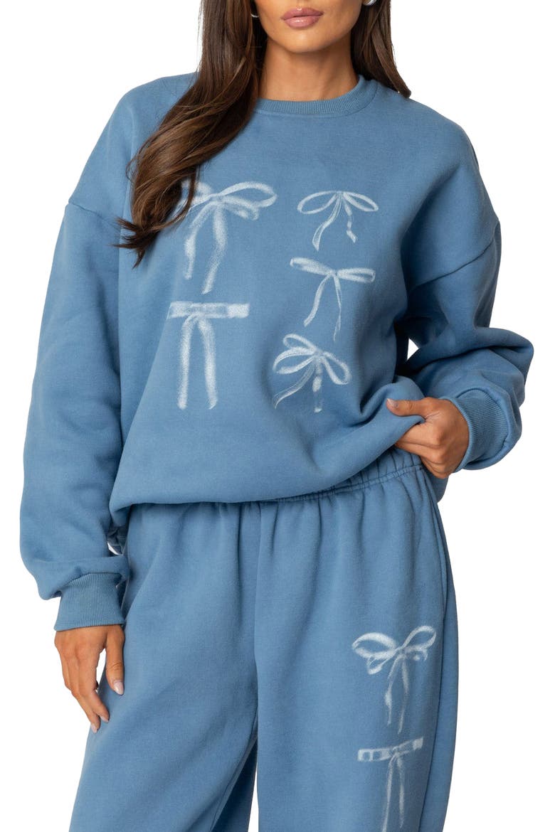 Bow Bliss Oversized Sweatshirt, Main, color, BLUE